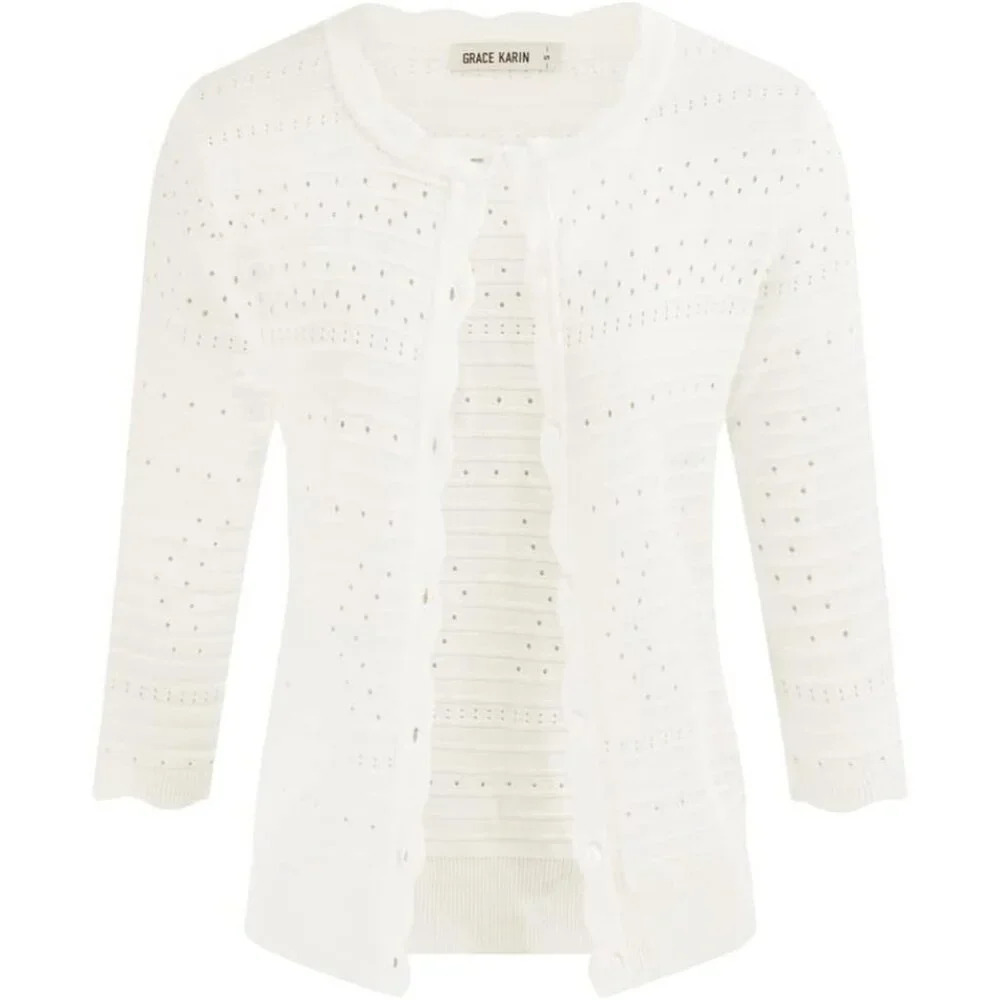 ❤️GRACE White KARIN Cardigan for Women Short Sleeve Cropped Knit Cardigan - Picture 5 of 8